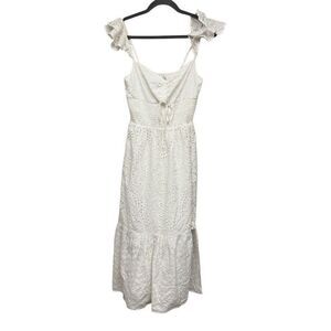 Rays for days Clarissa dress  white smocked eyelet open slit midi dress size med